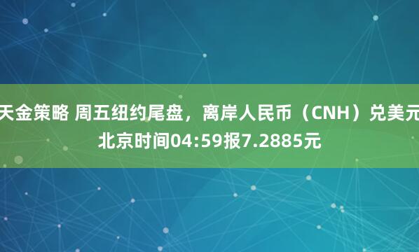 天金策略 周五纽约尾盘，离岸人民币（CNH）兑美元北京时间04:59报7.2885元