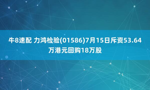 牛8速配 力鸿检验(01586)7月15日斥资53.64万港元回购18万股