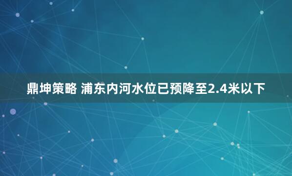 鼎坤策略 浦东内河水位已预降至2.4米以下