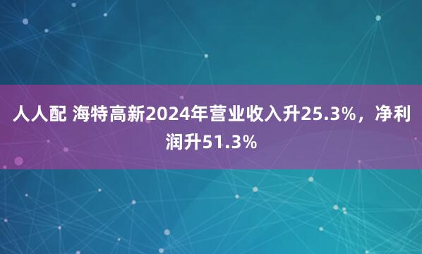 人人配 海特高新2024年营业收入升25.3%，净利润升51.3%