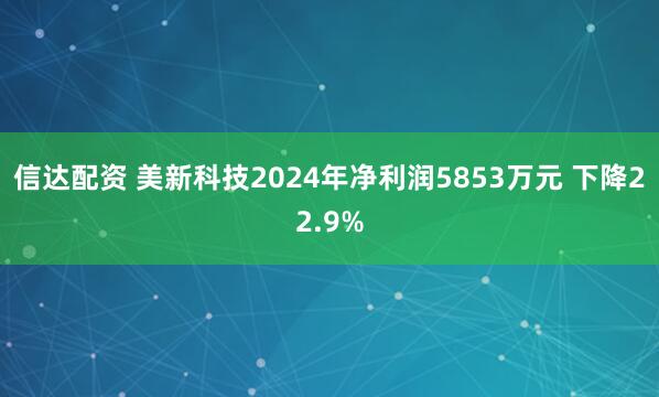 信达配资 美新科技2024年净利润5853万元 下降22.9%