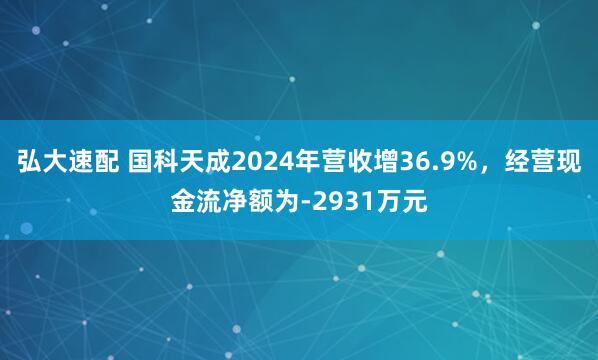 弘大速配 国科天成2024年营收增36.9%，经营现金流净额为-2931万元